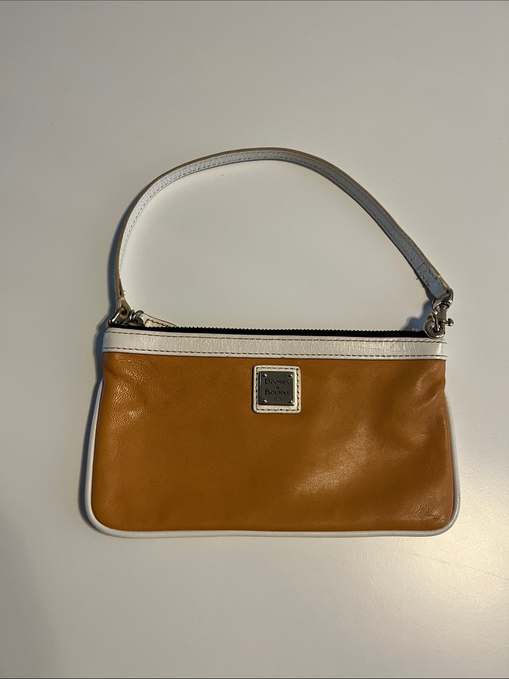 Dooney & Bourke Tan and White Leather Wristlet